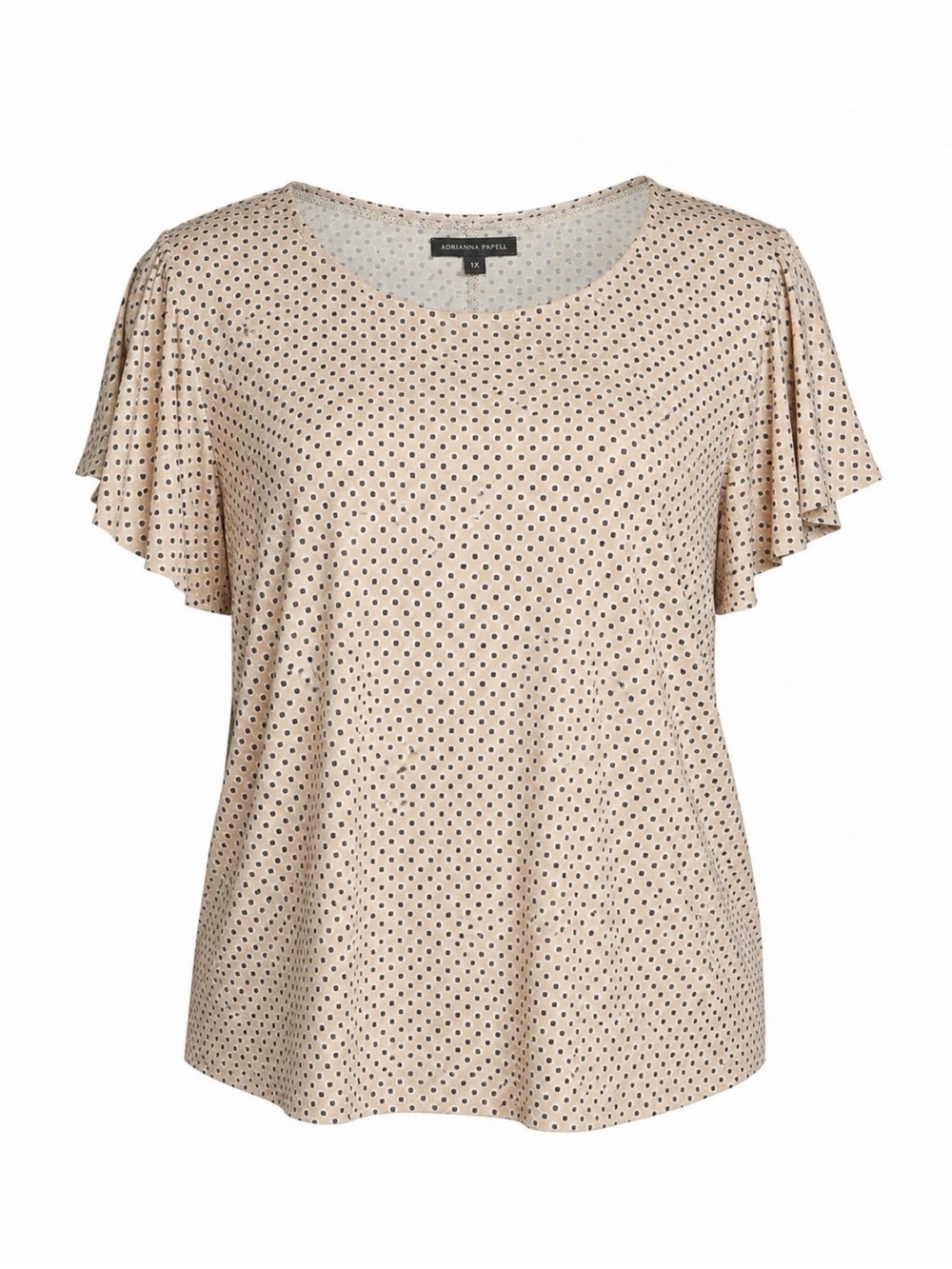 NWOT Adrianna Papell Blush / Beige Flutter Sleeve Geometric Dot Print Top SZ 1X